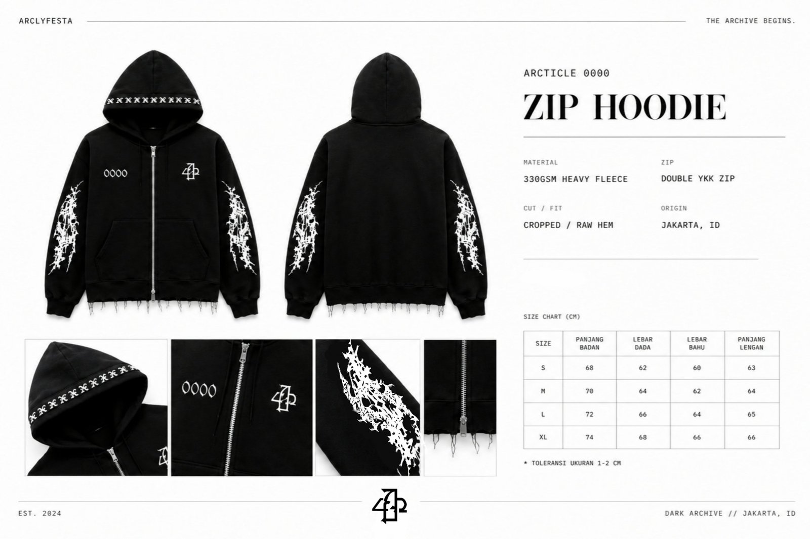 ARCTICLE 0000 — ZIP HOODIE technical sheet